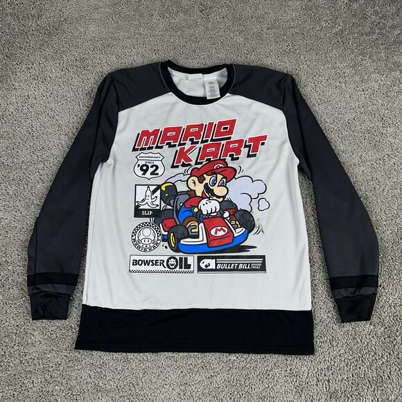 Mario Kart Shirt Mens Small Black White Long Sleeve Nintendo Graphic Racing - Picture 1 of 13